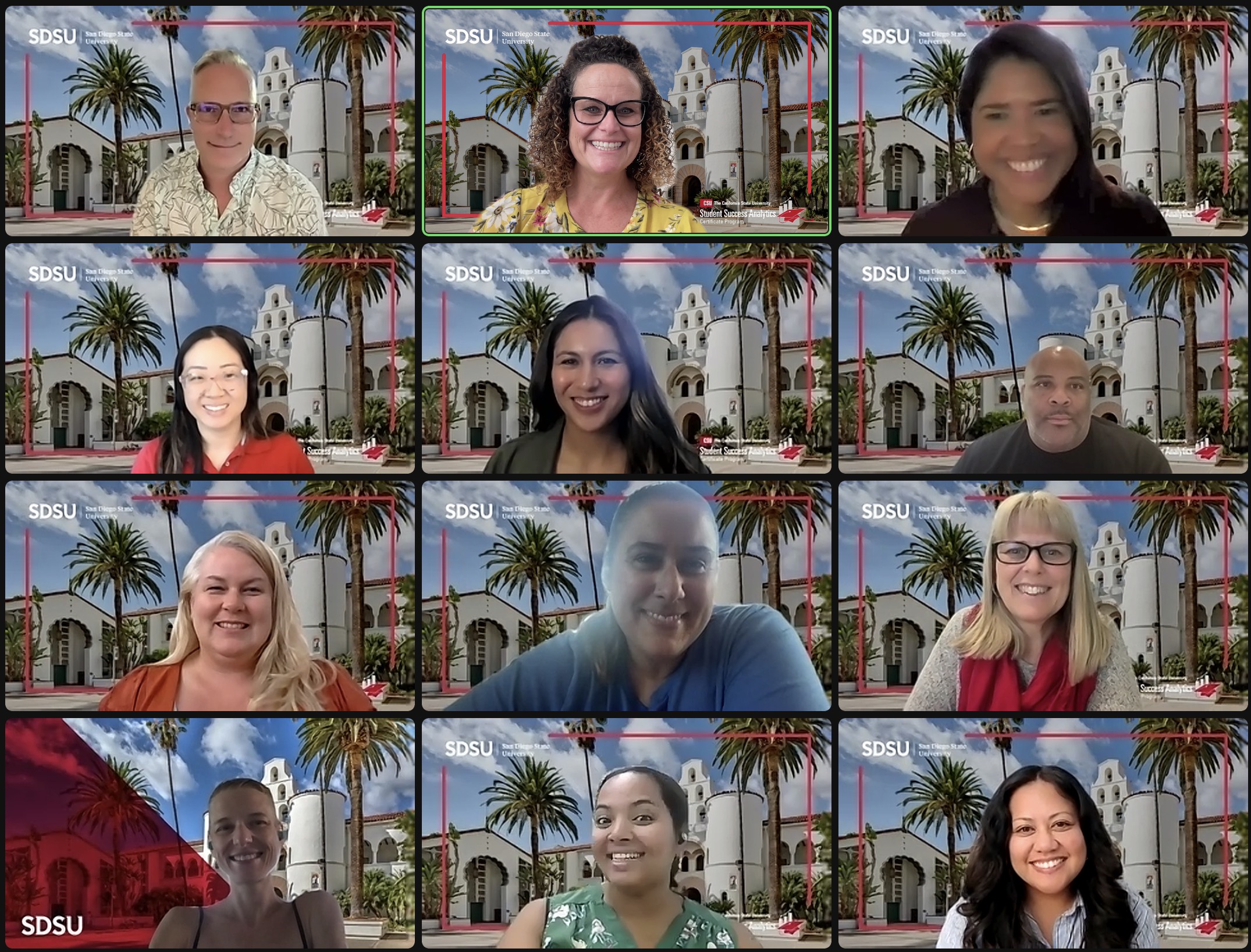 Zoom meeting screenshot of twelve people who were a part of the CSU Student Success Analytics Certificate Team